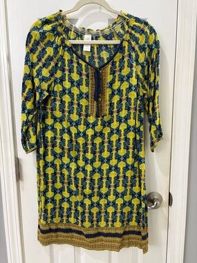 Avon Yellow & Navy Patterned Mini Dress